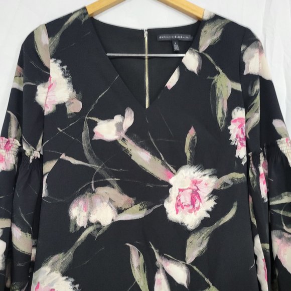WHBM Black Floral Bell Sleeved Dress Size 2 - Picture 4 of 10